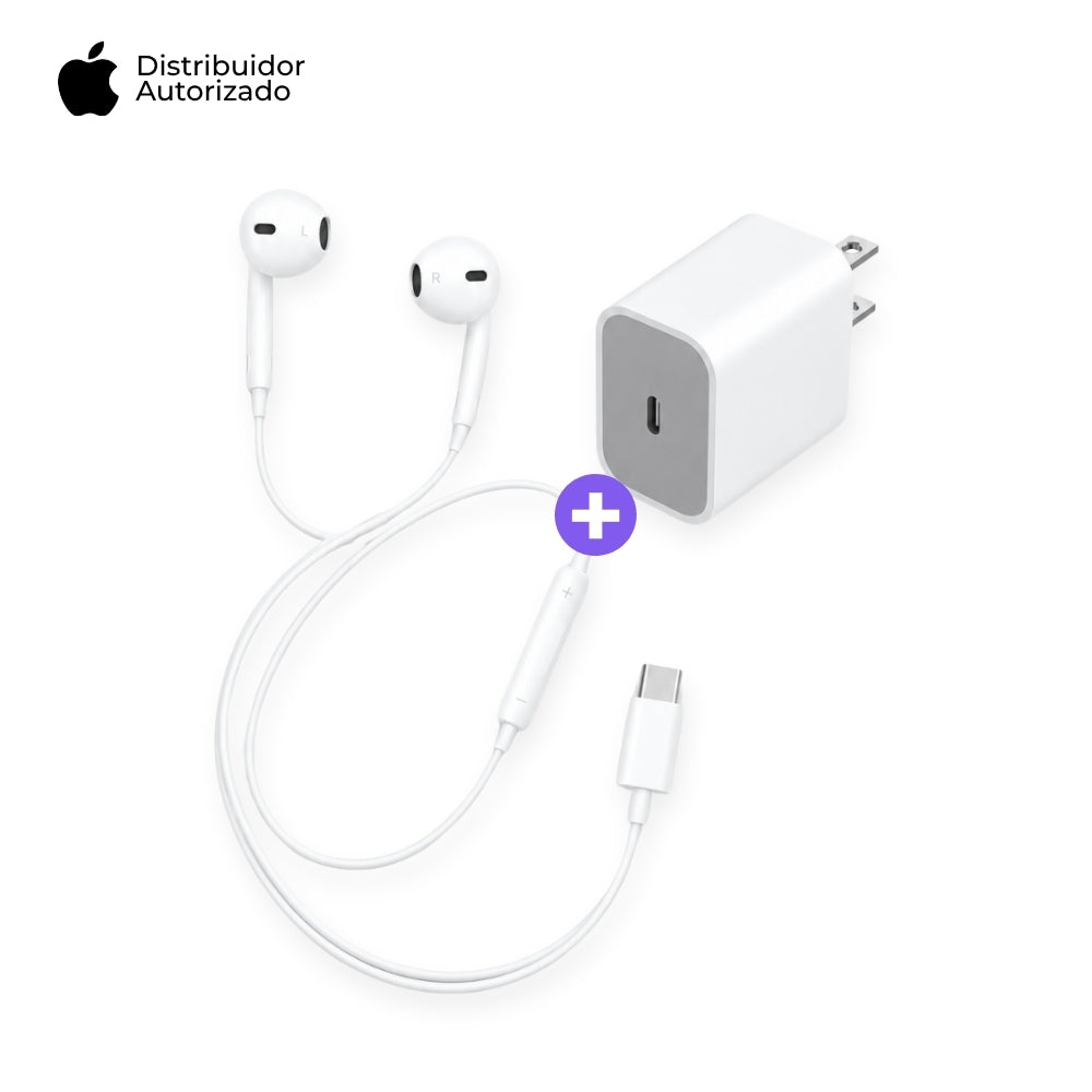 Cargador Apple 20W y Audífonos EarPods USB-C Blanco