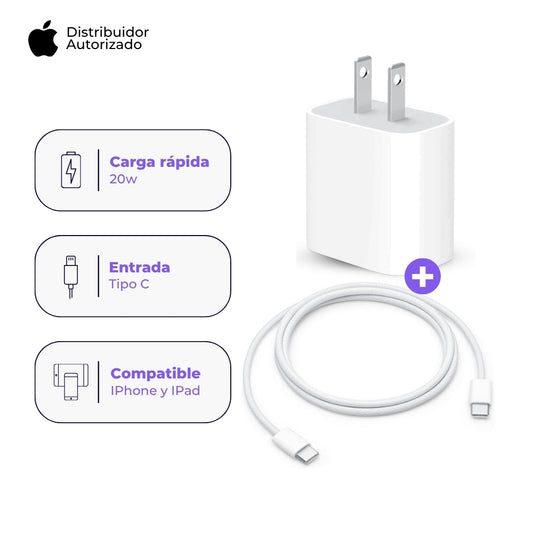 Cargador Apple 20W y Cable USB-C Trenzado 1 m 60W Blanco