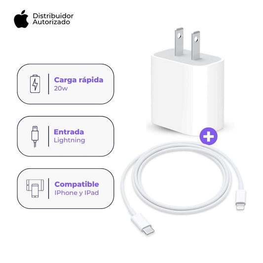 Cargador Apple 20W y Cable USB-C a Lightning 1 m Blanco