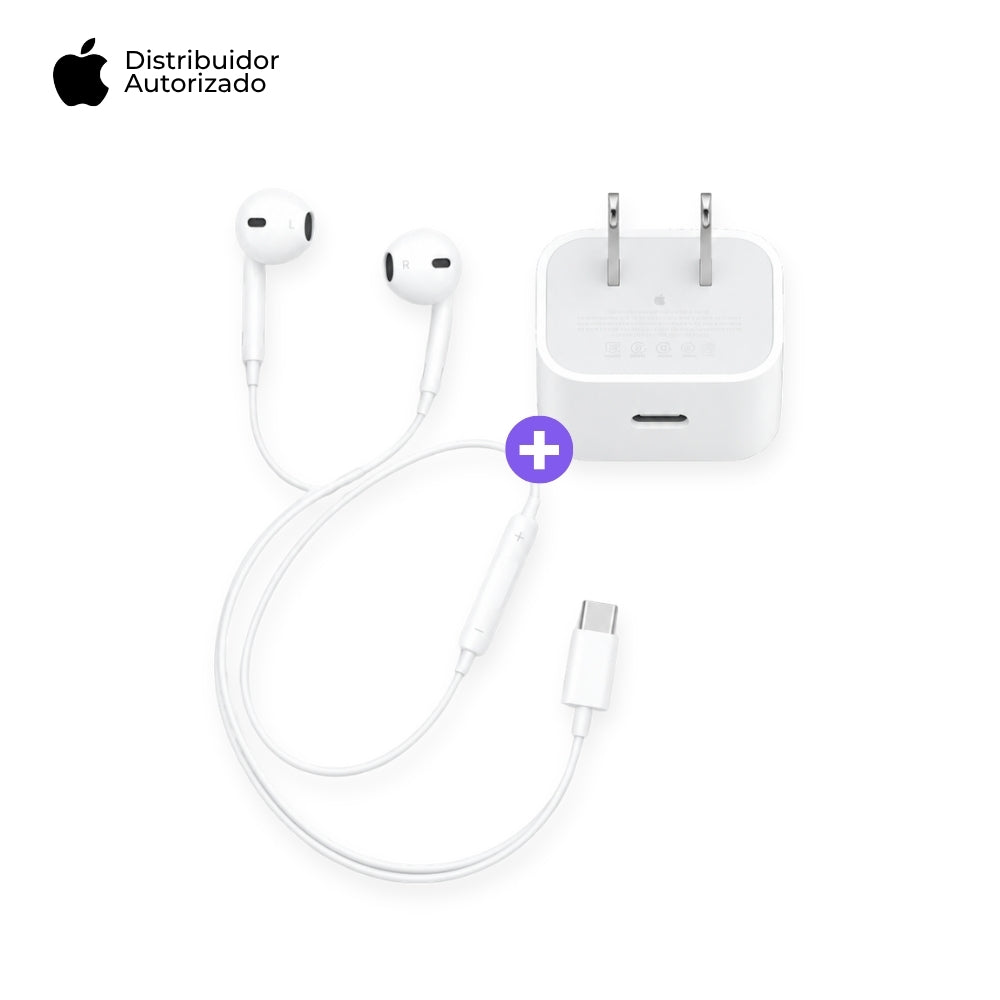 Cargador Apple USB-C 40W y Audífonos EarPods USB-C Blanco