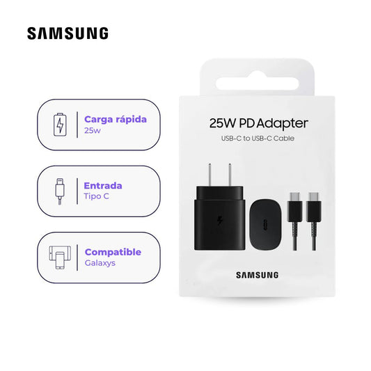 Adaptador USB-C Samsung Original 25W Con Cable Negro