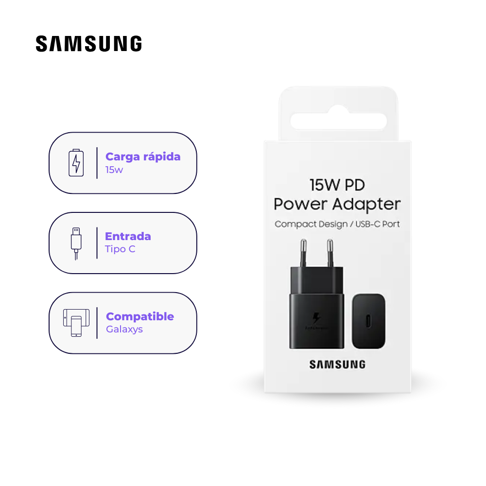 Adaptador Original Samsung USB-C (15W) con Carga Rápida
