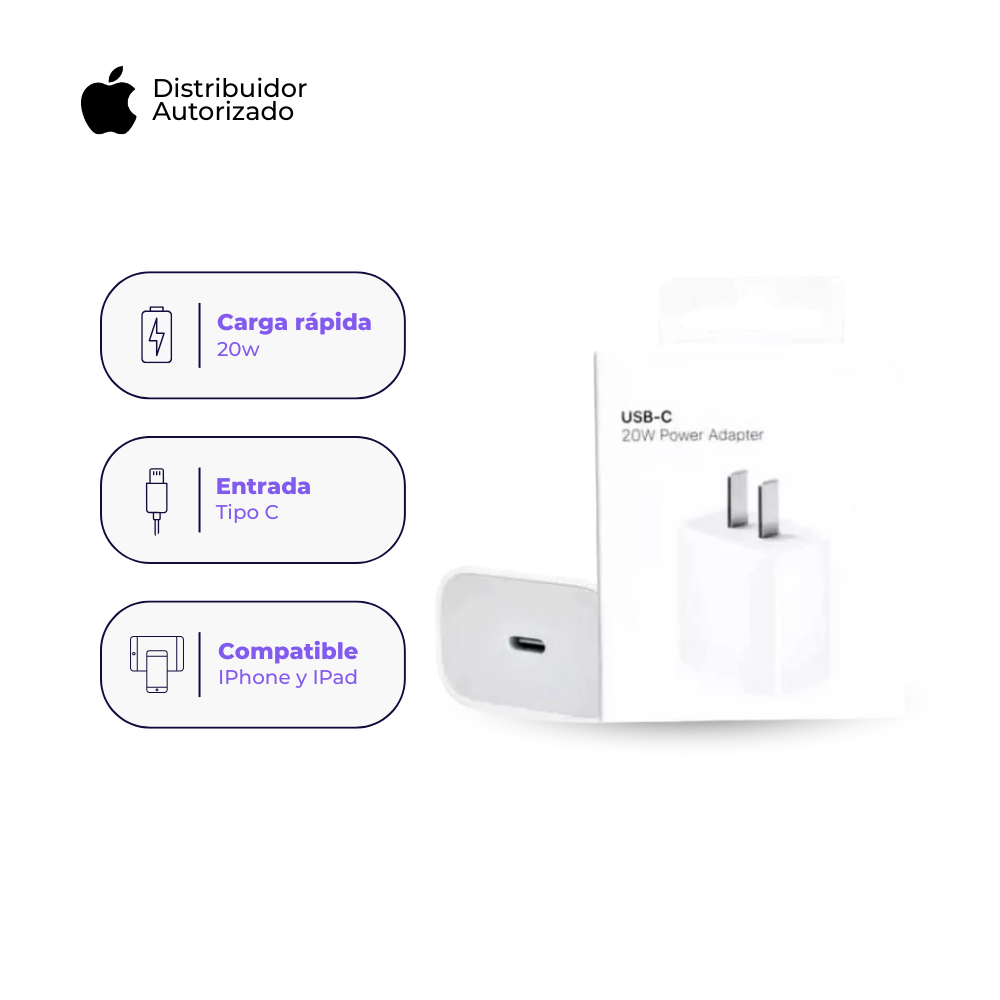Cargador Apple iPhone Original Tipo C de 20W