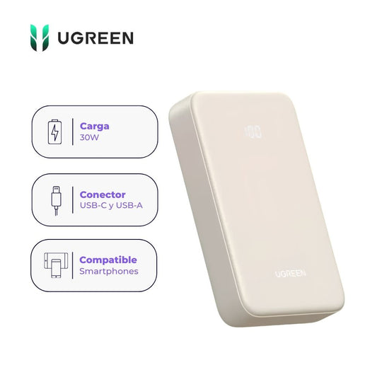Power Bank UGREEN PB531 20000 MAH Carga Rápida Bidireccional de 30W Beige