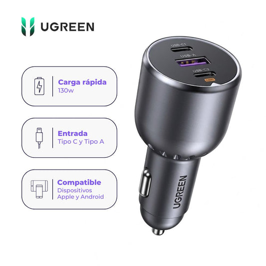 Cargador de Carro UGREEN 130W 2 USB-C + USB-A