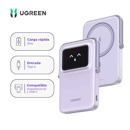 Power Bank Inalámbrico Magnético UGREEN 20W con Soporte Color Lila