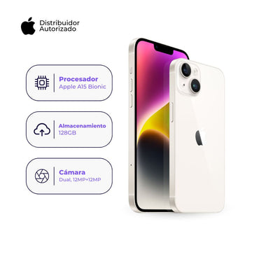 Celular iPhone 14 128GB Ram Color Blanco + Adaptador 20w + Case