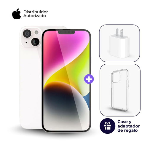 Celular iPhone 14 128GB Ram Color Blanco + Adaptador 20w + Case