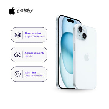 Celular iPhone 15 128GB Color Azul + Cargador Apple iPhone Tipo C de 20W + Case