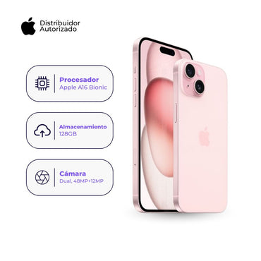 Celular iPhone 15 128GB Color Rosa + Cargador Apple iPhone Tipo C de 20W + Case