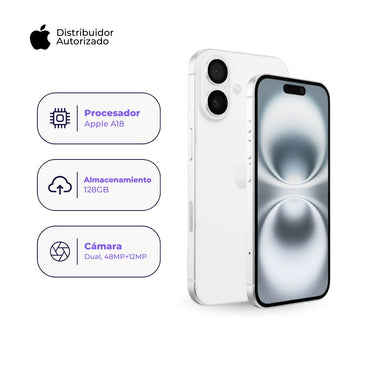Celular iPhone 16 128GB Color Blanco + Cargador Apple iPhone Tipo C de 20W