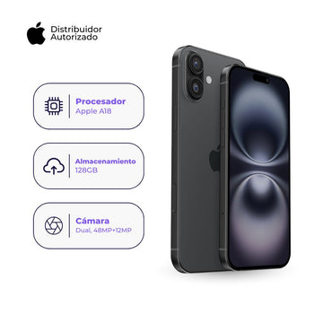 Celular iPhone 16 128GB Color Negro + Cargador Apple iPhone Tipo C de 20W