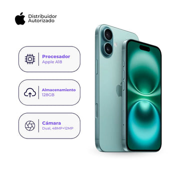 Celular iPhone 16 128GB Color Verde azulado + Cargador Apple iPhone Tipo C de 20W