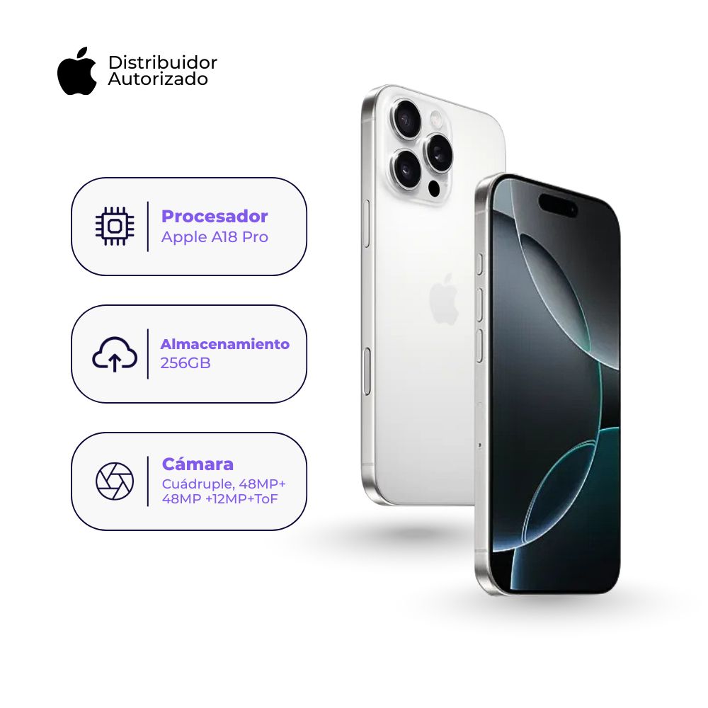 Celular iPhone 16 Pro Max 256GB ESIM Blanco Titanio + Case + Cubo Apple iPhone Tipo C de 20W
