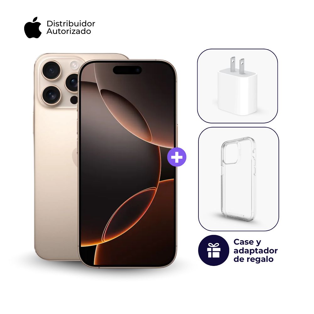 Celular iPhone 16 Pro Max 256GB ESIM Desierto Titanio + Case + Cubo Apple iPhone Tipo C de 20W