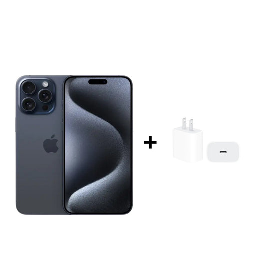 Celular iPhone 15 Pro Max 256GB Color Azul Titanium + Cargador Apple iPhone Tipo C de 20W