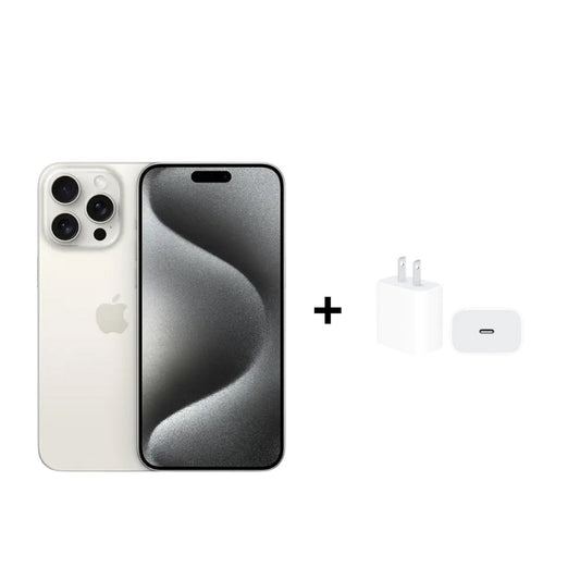 Celular iPhone 15 Pro Max 256GB Color Blanco Titanium + Cargador Apple iPhone Tipo C de 20W