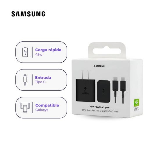 Cargador de Pared Samsung Original USB-C 45W de Carga Rápida con Cable