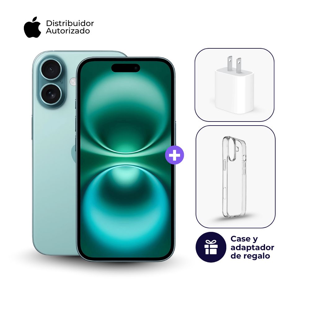 Celular iPhone 16 128GB 8GB Verde azulado y Cargador Apple iPhone Tipo C de 20W
