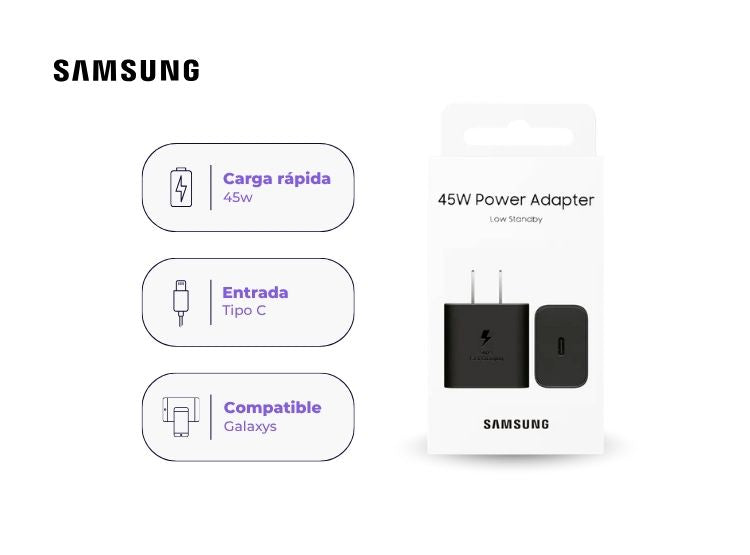 Cargador Original Samsung de carga rápida USB-C (45W) sin Cable