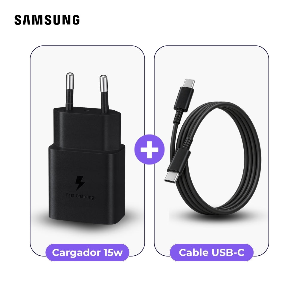 Cargador Samsung USB-C 15W y Cable USB-C a USB-C 1 m Negro