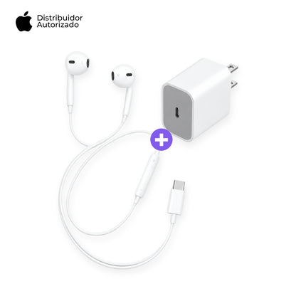 Cargador Apple 20W y Audífonos EarPods USB-C Blanco
