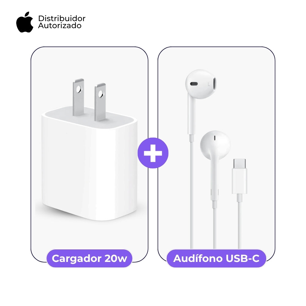 Cargador Apple 20W y Audífonos EarPods USB-C Blanco
