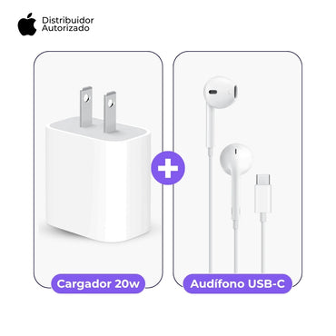 Cargador Apple 20W y Audífonos EarPods USB-C Blanco