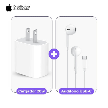 Cargador Apple 20W y Audífonos EarPods USB-C Blanco