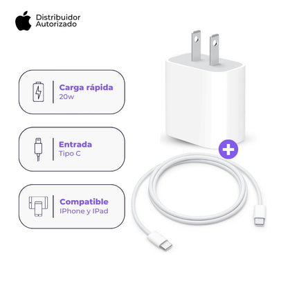 Cargador Apple 20W y Cable USB-C Trenzado 1 m 60W Blanco