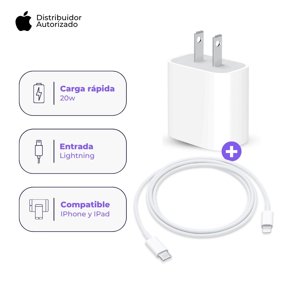 Cargador Apple 20W y Cable USB-C a Lightning 1 m Blanco