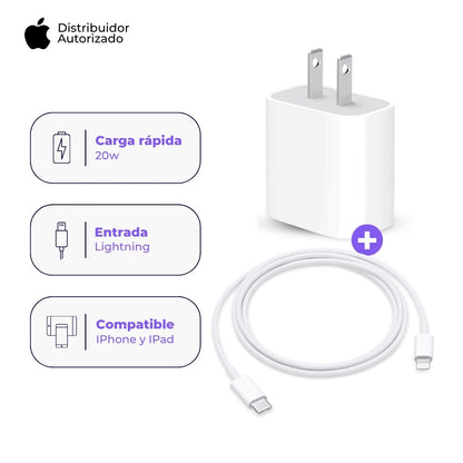 Cargador Apple 20W y Cable USB-C a Lightning 1 m Blanco