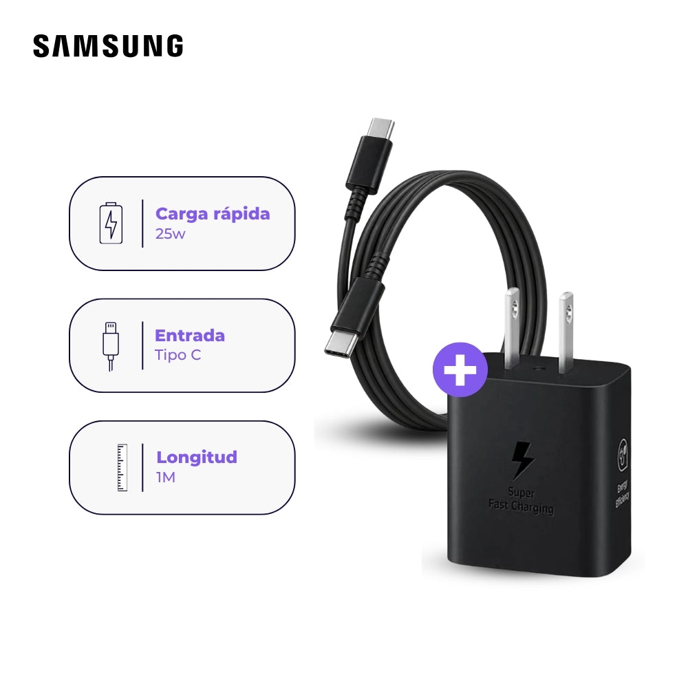 Cargador Samsung USB-C 25W y Cable USB-C a USB-C 1 m Negro