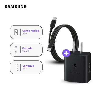 Cargador Samsung USB-C 25W y Cable USB-C a USB-C 1 m Negro