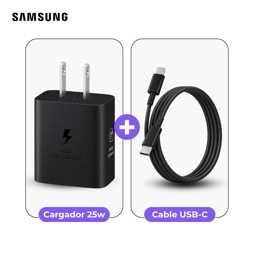 Cargador Samsung USB-C 25W y Cable USB-C a USB-C 1 m Negro