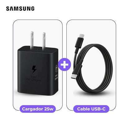 Cargador Samsung USB-C 25W y Cable USB-C a USB-C 1 m Negro