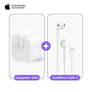 Cargador Apple USB-C 40W y Audífonos EarPods USB-C Blanco