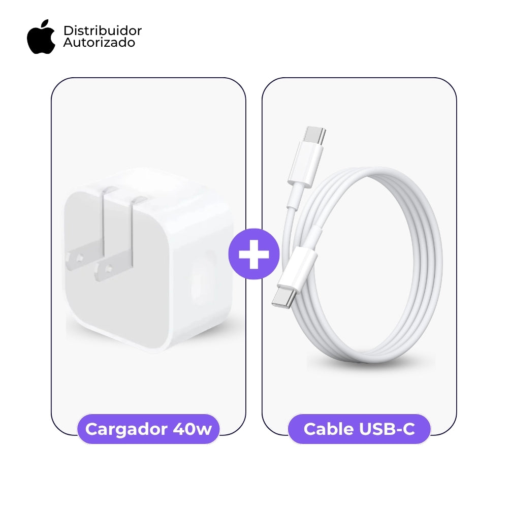 Cargador Apple USB-C 40W y Cable USB-C Trenzado 1 m 60W Blanco