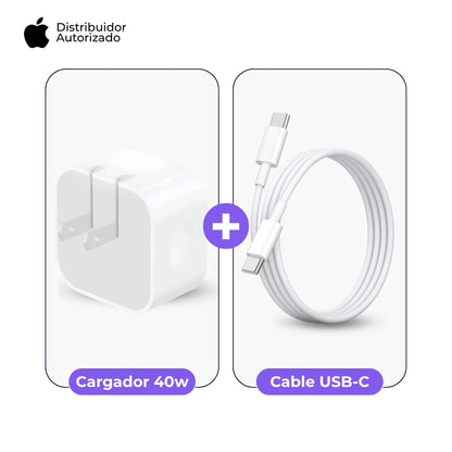 Cargador Apple USB-C 40W y Cable USB-C Trenzado 1 m 60W Blanco