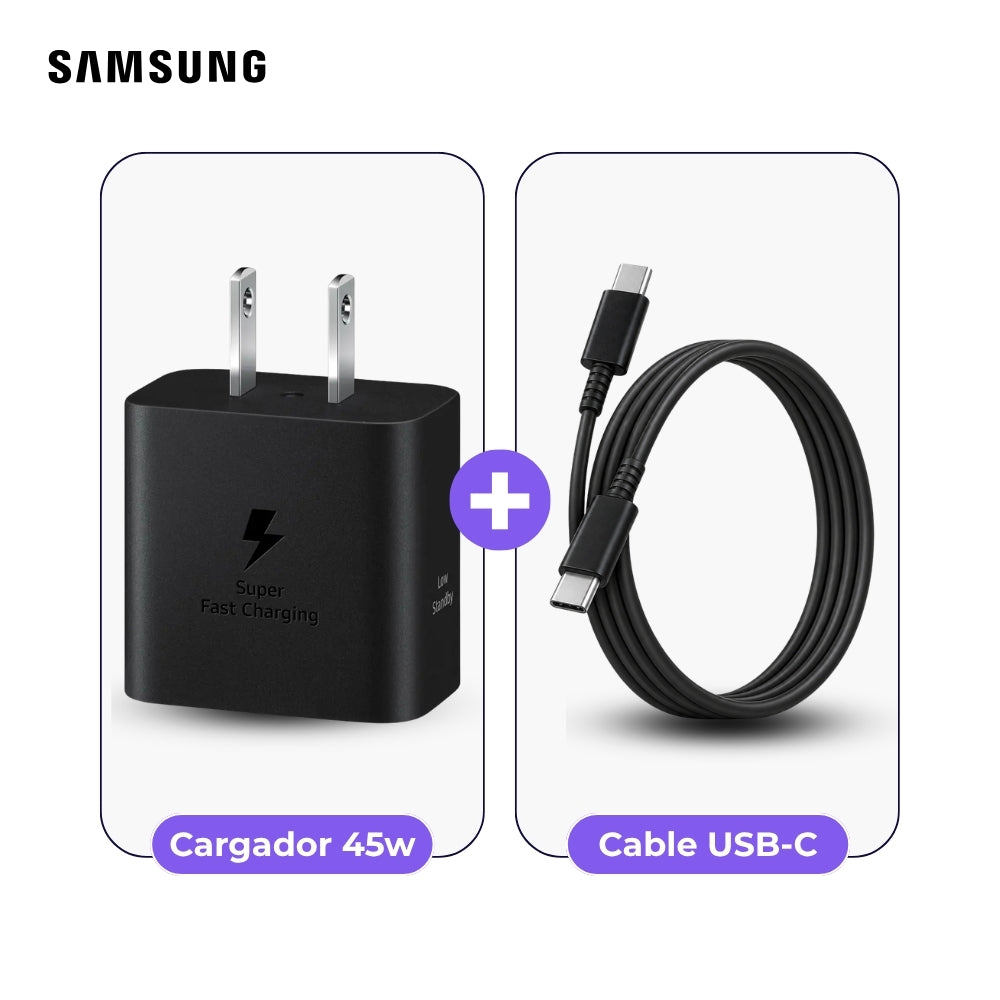 Cargador Samsung USB-C 45W y Cable USB-C a USB-C 1 m Negro