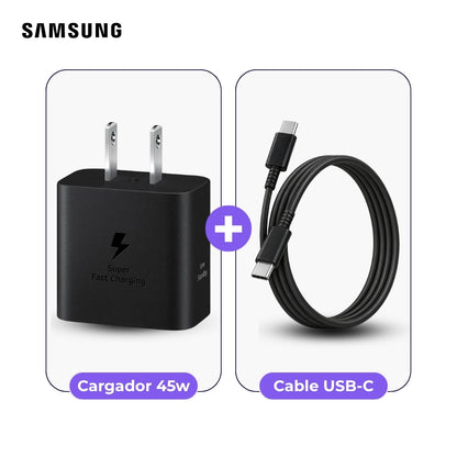 Cargador Samsung USB-C 45W y Cable USB-C a USB-C 1 m Negro