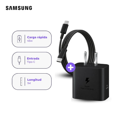 Cargador Samsung USB-C 45W y Cable USB-C a USB-C 1 m Negro