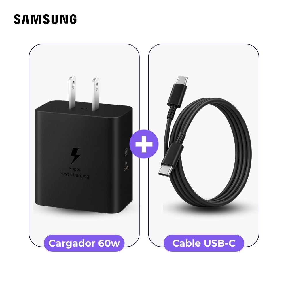 Cargador Samsung USB-C 60W y Cable USB-C a USB-C 1 m Negro