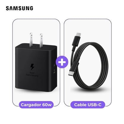 Cargador Samsung USB-C 60W y Cable USB-C a USB-C 1 m Negro