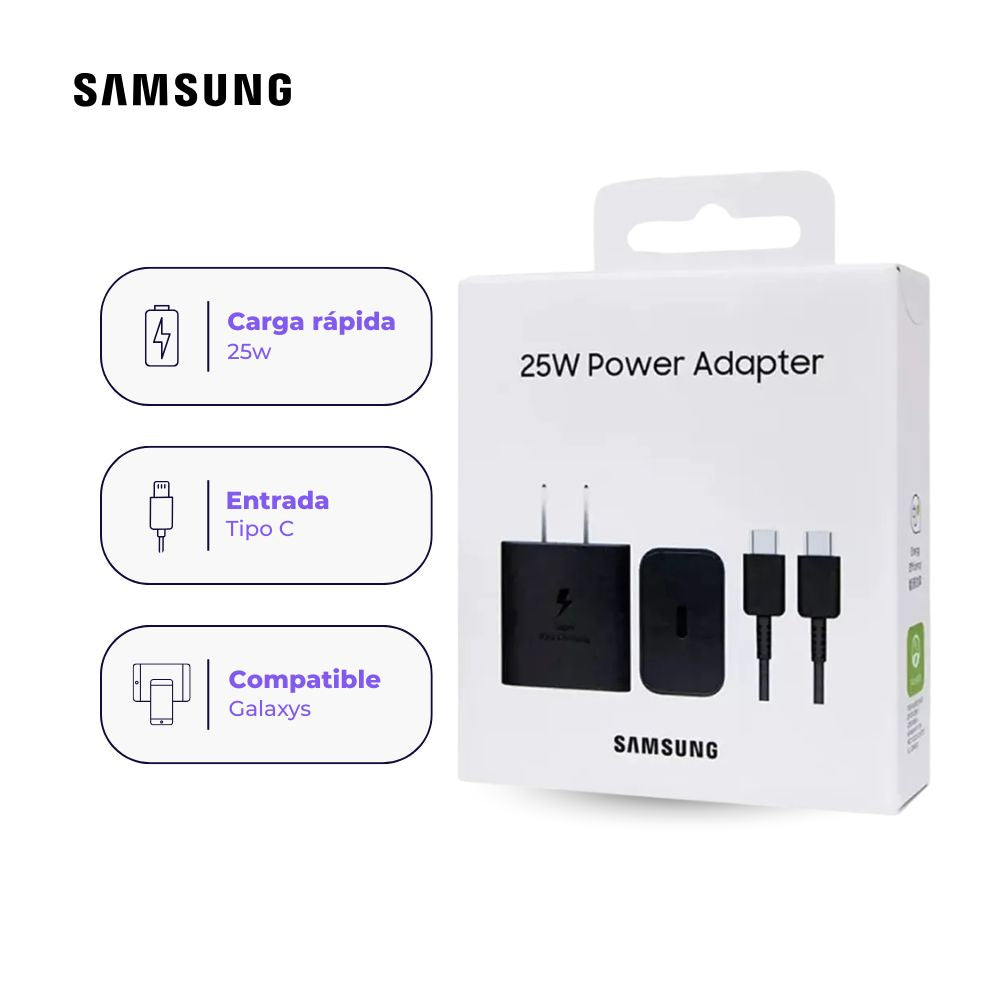 Cargador Samsung Original USB-C 25W de Carga Rápida con Cable Negro