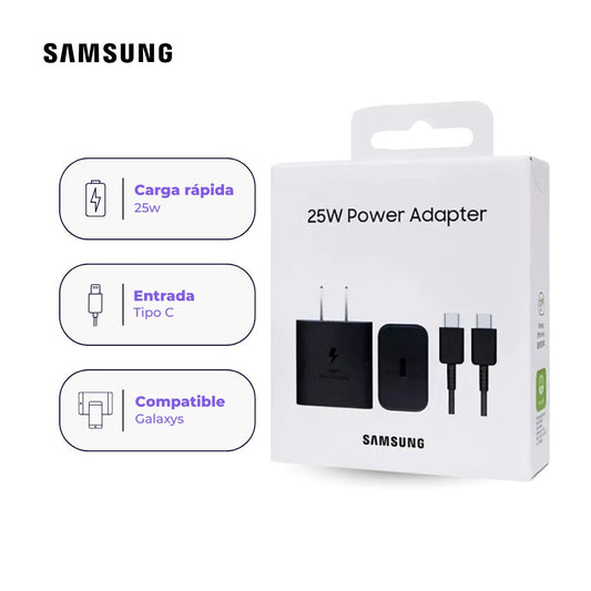 Adaptador USB-C Samsung Original 25W Con Cable Negro