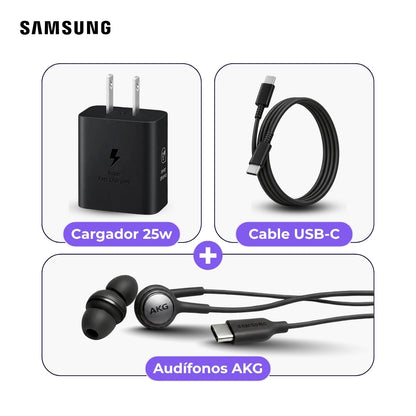 Cargador Samsung 25W con Cable USB-C 1 m y Audífonos AKG Negro