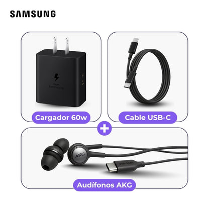Cargador Samsung 60W con Cable USB-C 1 m y Audífonos AKG Negro