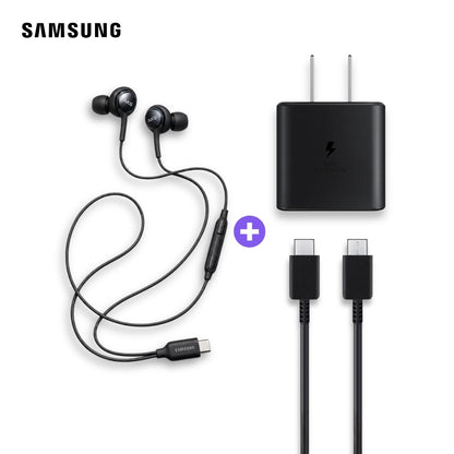 Cargador Samsung 60W con Cable USB-C 1 m y Audífonos AKG Negro