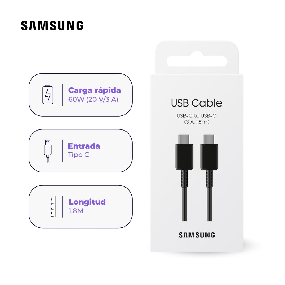 Cable Samsung USB-C a USB-C 1.8 m Color Negro